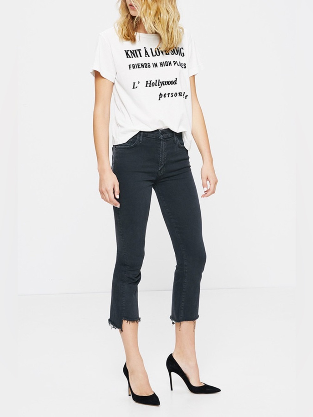 MOTHER Insider Crop Step Fray Raw Hem High Rise Faded Black Denim Jeans Size 30